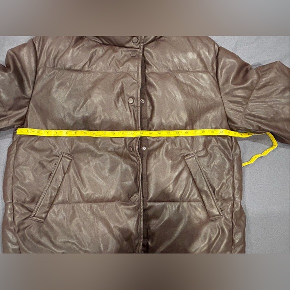 Zara Blogger Chocolate Brown Faux Leather Puffer Jacket Size L - Picture 14 of 17